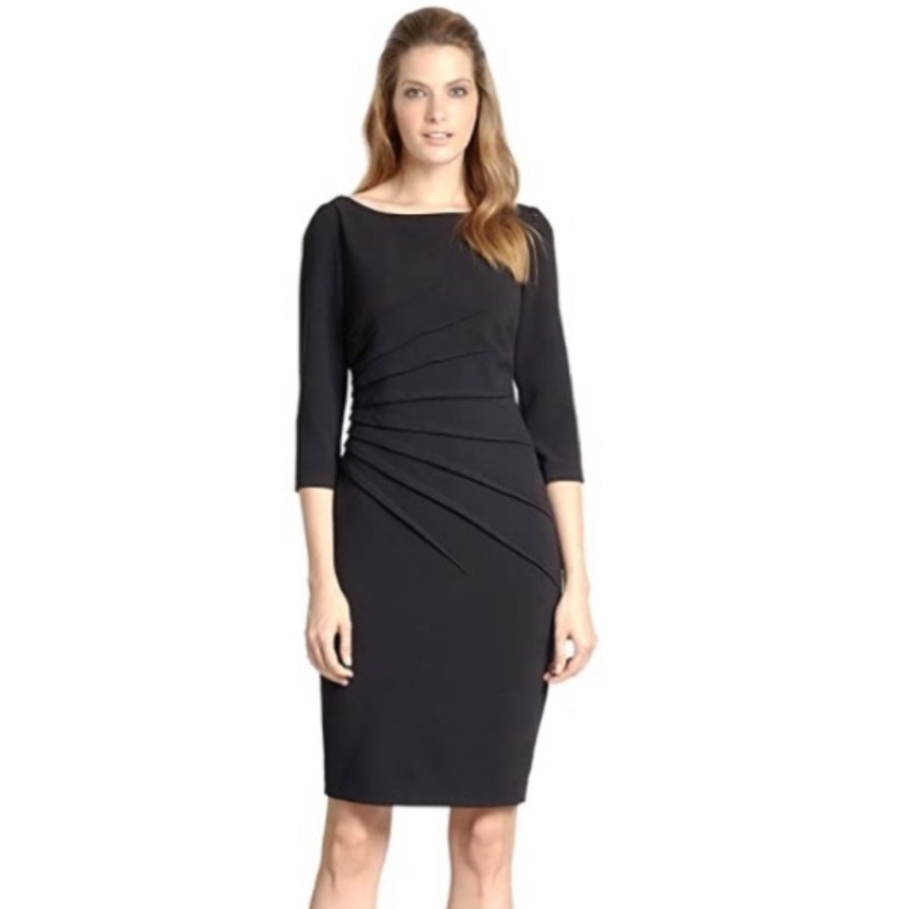 David Meister black sunburst sheath dress